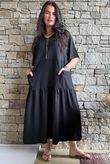 Rustic Nature Linen Blend Smock T Shirt Dress Black